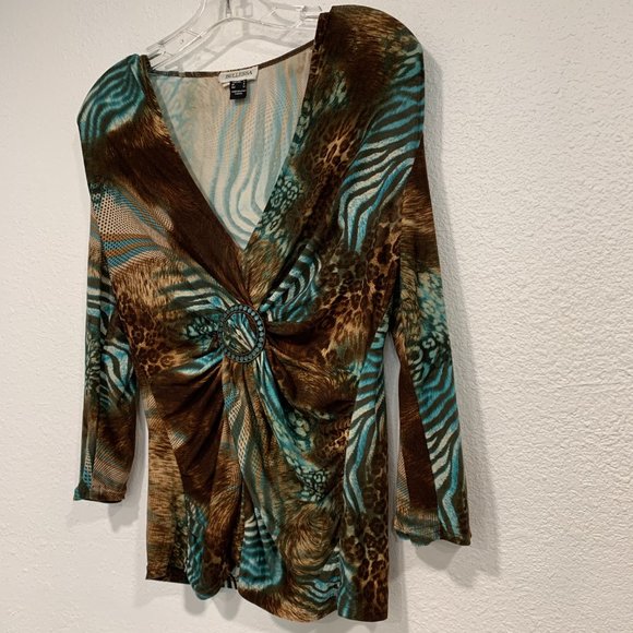 Bellessa Stretch Top V-Neck Ruched Top Womens Sz 4 - Picture 9 of 9